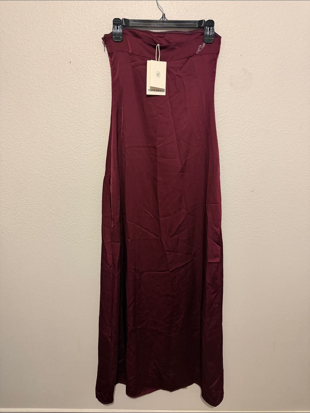 Peppermayo Jiana Strapless Merlot Maxi Dress Elegant Fitted Party Satin - Picture 8 of 10